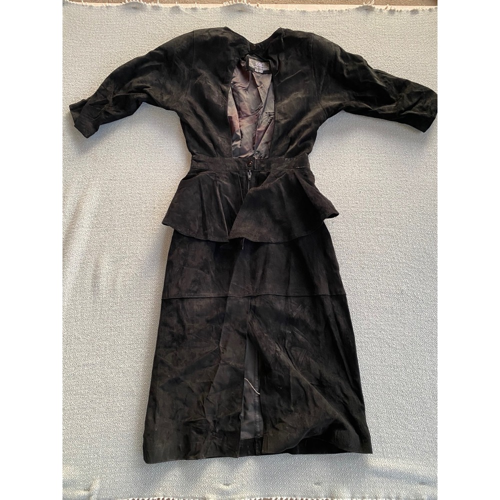 G-III Leather Designs Vintage BLK Suede Peplum Open Back Midi Dress Womens 11/12 - Picture 5 of 11